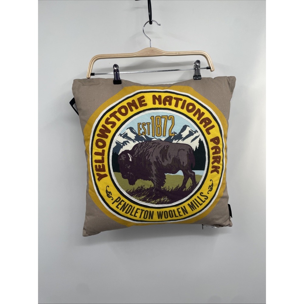 Pendleton Yellowstone National Park Patch Pillow Tan 100% Soft Cotton 20" x 20"